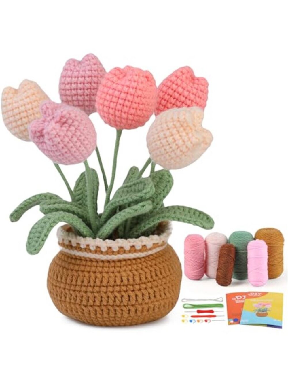 Tulip Crochet Kit Beginner DIY Yarn Flower Knitting Craft Set With Video Guide